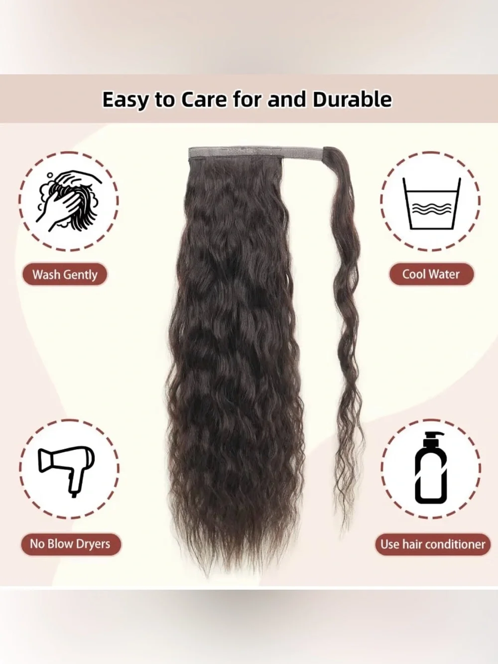 22” Dark Brown #2 Long Wavy Ponytail Extension Human Hair #028